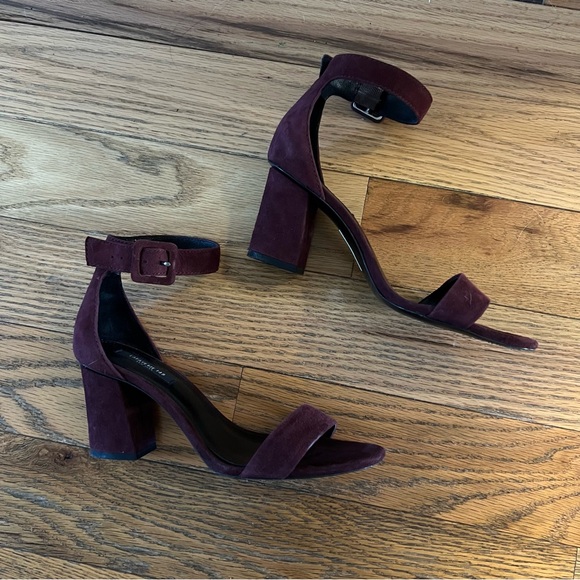 Lafayette 148 cabernet suede block heel sandals, size 6.5 - Picture 3 of 5